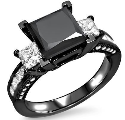 Black Diamond Three Stone Rings