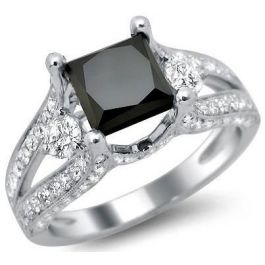3.30ct Black Princess Cut Diamond Engagement Ring 18k White Gold