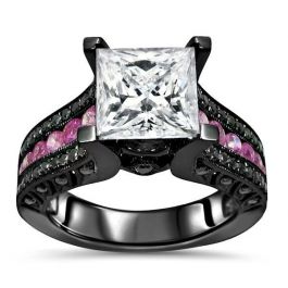 ★SENTIMENTS★ NO.235 [BLACK PINK] RING 2.80ct Moissanite Black Diamond & Pink Sapphire Engagement Ring