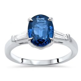 14k Wht Gld Addison 8x6 Oval Sapphire & Tapered Baguette