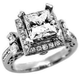 2.0ct Princess Cut Diamond Engagement Ring in 14k White Gold / Front ...