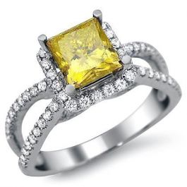 1.87ct Canary Yellow Princess Cut Diamond Engagement Ring 18k White ...