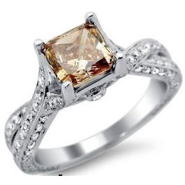 2.08ct Brown Cushion Cut Diamond Engagement Ring 14k White Gold