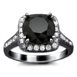 3.17ct Black Round Diamond Halo Engagement Ring 18k Black Gold / Front ...