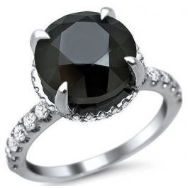 6.70ct Black Round Diamond Halo Carrie Engagement Ring 18k White Gold