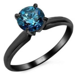 .80ct Blue Round Diamond Solitaire Engagement Ring 14k Black Gold ...