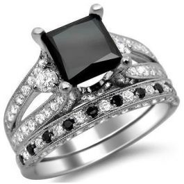 3.60ct Black Princess Cut Diamond Engagement Ring Bridal Set 18k White ...