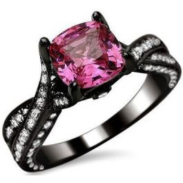 2.37ct Cushion Pink Sapphire & Diamond Engagement Ring 14k Black Gold