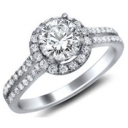 1.28ct Round Diamond Engagement Ring 18k White Gold / Front Jewelers