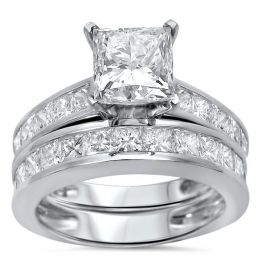 Princess Cut Diamond Engagement Ring Bridal Set 14k White Gold