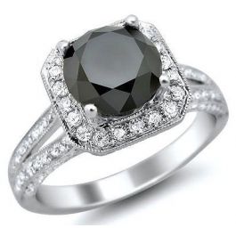 2.90ct Black Round Diamond Engagement Ring 18k White Gold Vintage ...