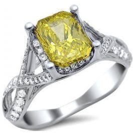 1.81ct Fancy Yellow Canary Radiant Cut Diamond Engagement Ring 18k ...