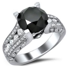 3.91ct Black Round Diamond Engagement Ring 18k White Gold / Front Jewelers