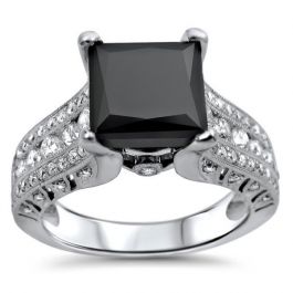 3.10ct Black Princess Cut Diamond Engagement Ring 18k White Gold
