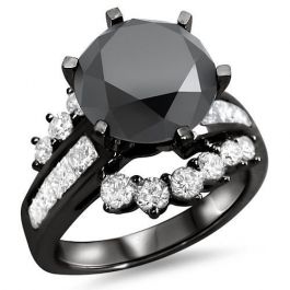 4.55ct Black Round Princess Cut Diamond Engagement Ring 14k Black Gold ...