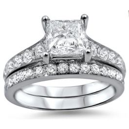 Princess Cut Diamond Engagement Ring Bridal Set 14k Gold