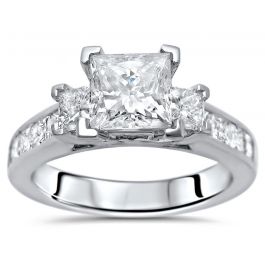 Three Stone Princess Diamond Engagement Ring 14k White Gold