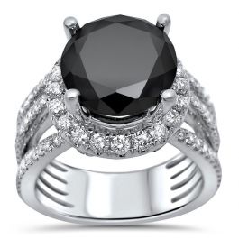 5.80ct Black Round Diamond Engagement Ring 14k White Gold / Front Jewelers