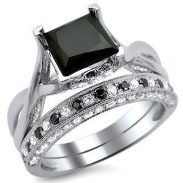 2.60ct Black Princess Cut Diamond Engagement Ring Bridal Set 18k White ...