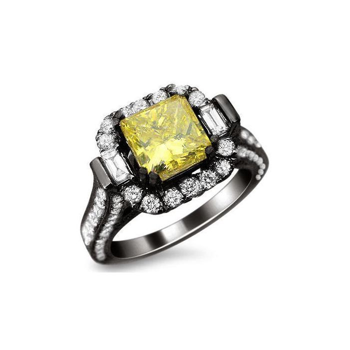 Canary Yellow Princess Cut Diamond Engagement Ring 18k Black Gold