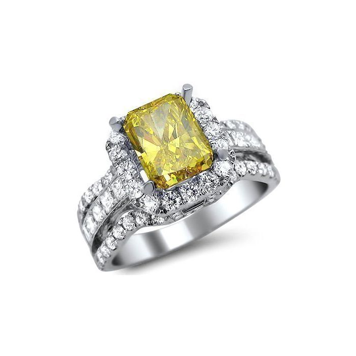 2.96ct Fancy Yellow Canary Radiant Cut Diamond Engagement Ring 18k ...
