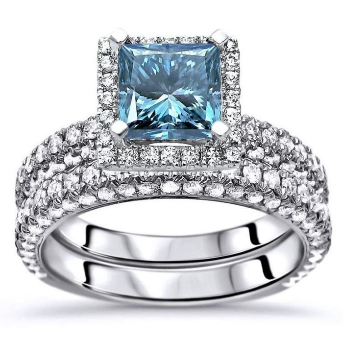 Blue CZ Princess Cut Band Ring – 14kt Yellow Gold Filled – AAA Cubic Zirconia – Sizes 6-10