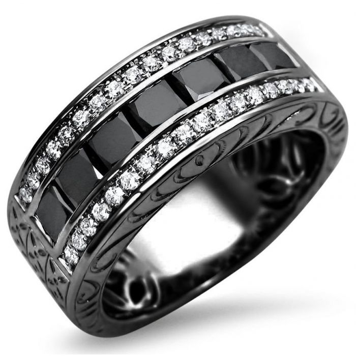 Men's Eternity Black Diamond Wedding Ring 6mm Comfort Fit 14K