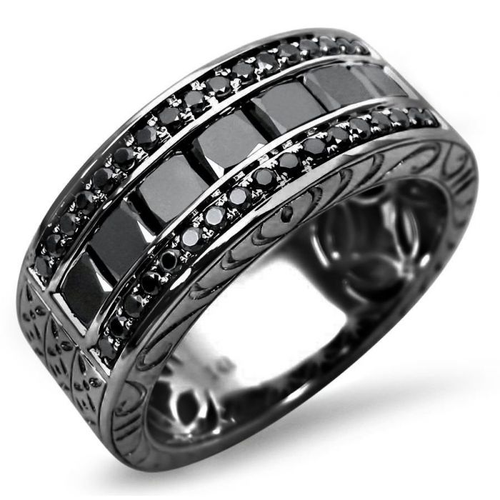 Men's Black Diamond Eternity Wedding Band Ring 14k Black Gold