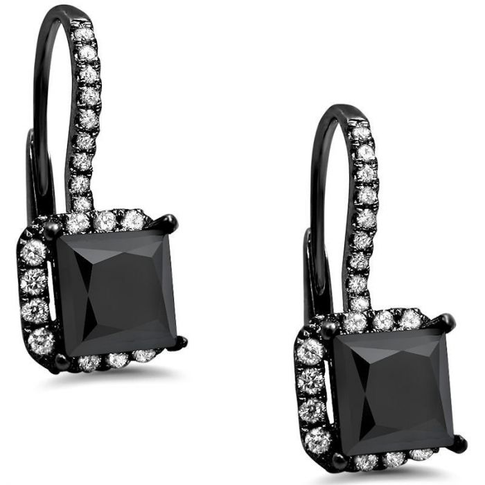 2 carat princess cut on sale black diamond earrings