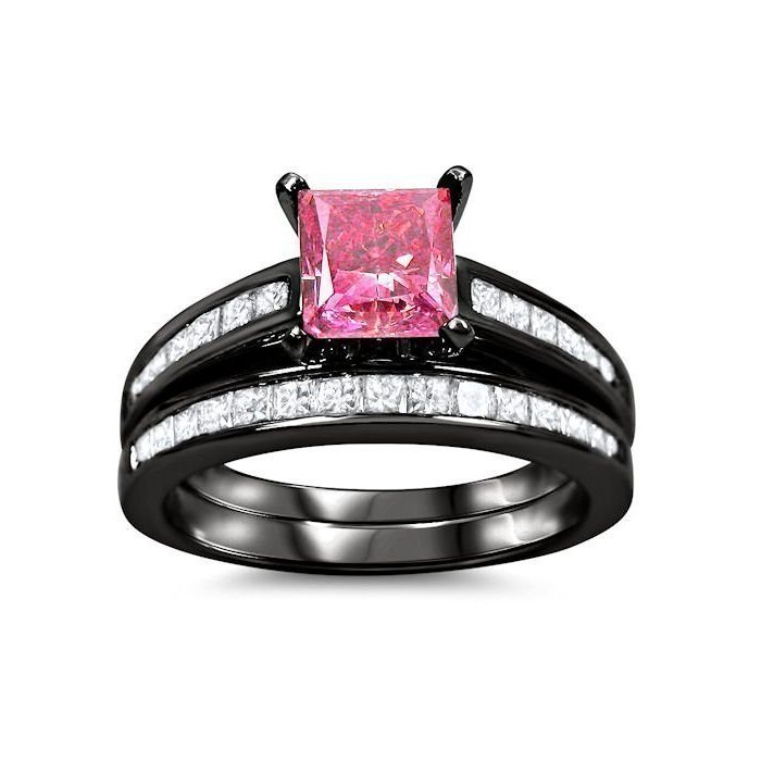 thumbnail interactive-video image 1 of 2.01 CT Princess Cut Black CZ Engagement Wedding Ring Bridal Set - Black Gold Plated - Handmade 1 of 5
