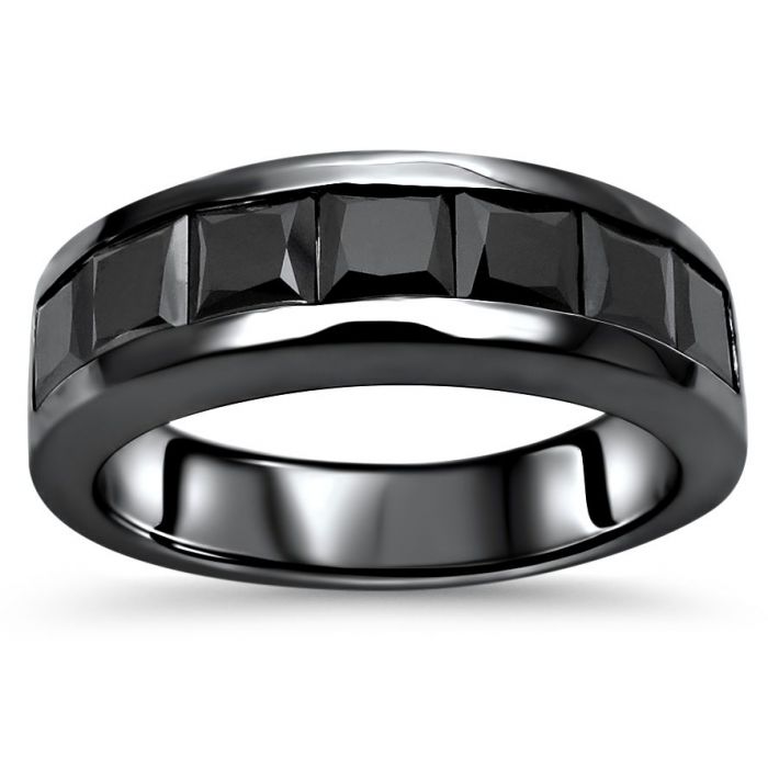 Stainless Steel Princess Cut CZ Black IP Wedding Ring Band - Unisex Sizes 5-14 - Marimor Jewelry