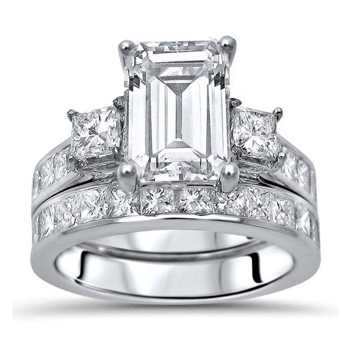 1 Carat Princess Cut Moissanite Engagement Ring - Bridal Set