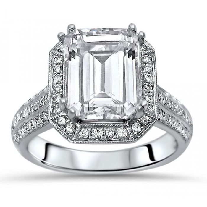 3.0ct Emerald Cut Moissanite Diamond Engagement Ring 18k White Gold ...