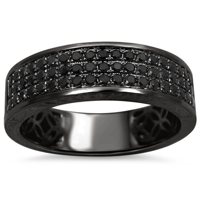 Mens .55ct Black Round Diamond Wedding Band Ring 14k Black Gold