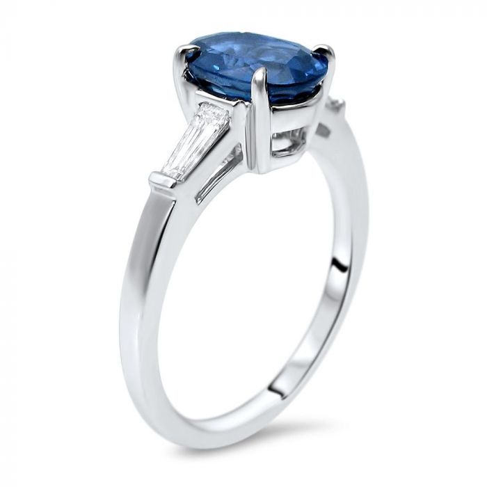 14k Wht Gld Addison 8x6 Oval Sapphire & Tapered Baguette