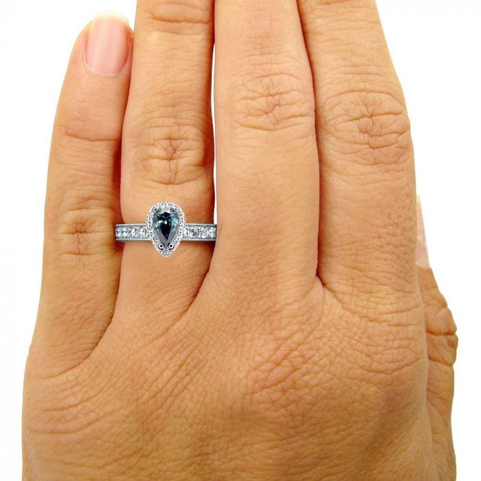 Classic Pear Shaped Halo Engagement Ring in White Gold