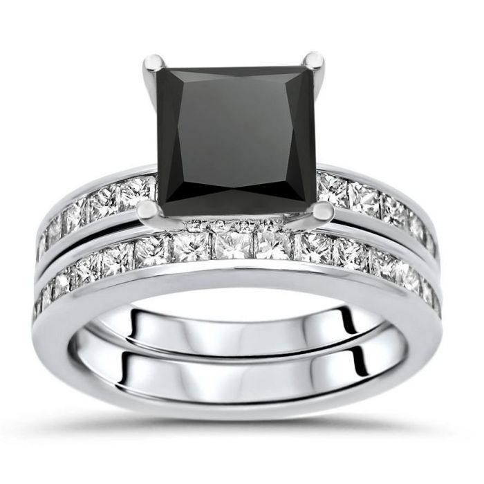 3.25Ct Princess Cut Diamond 14K White Gold Engagement & Wedding Bridal Ring Set 