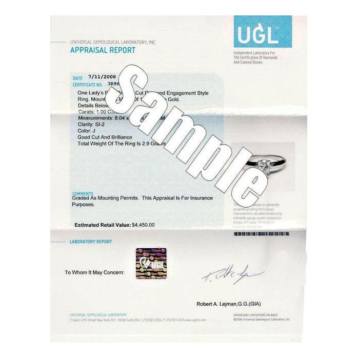 Ugl store diamond certificate