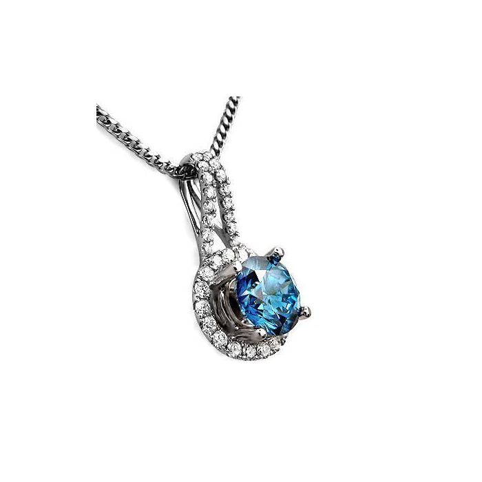 1.51ct Blue Diamond Solitaire Pendant Necklace 18k White Gold