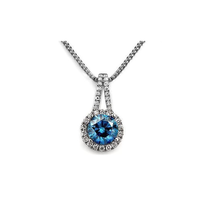 1.51ct Blue Diamond Solitaire Pendant Necklace 18k White Gold