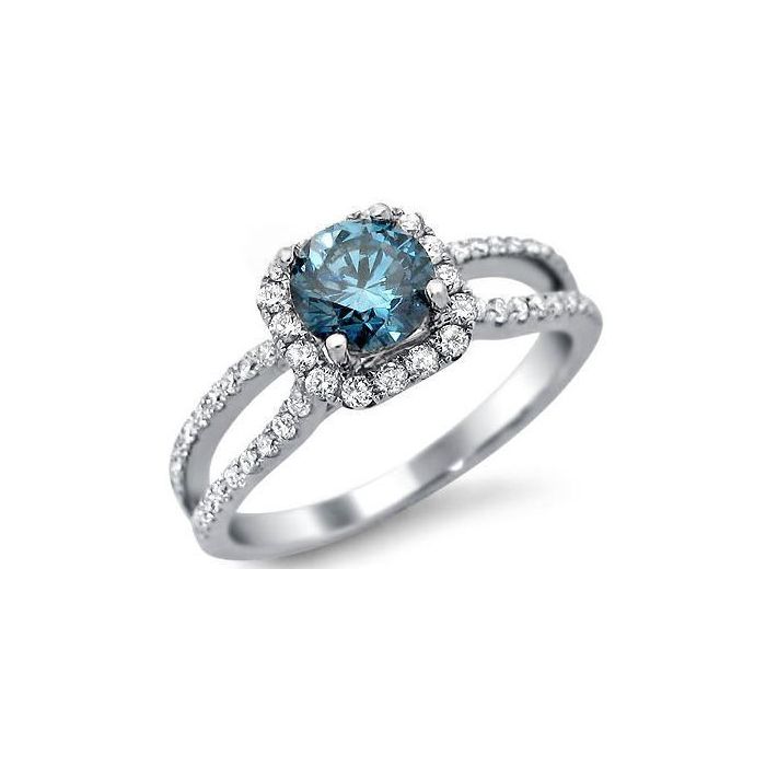 1.20ct Fancy Blue Round Diamond Engagement Ring 18k White Gold / Front ...