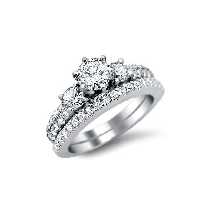 1.30ct Round Diamond Engagement Ring Wedding Bridal Set 14k White Gold ...