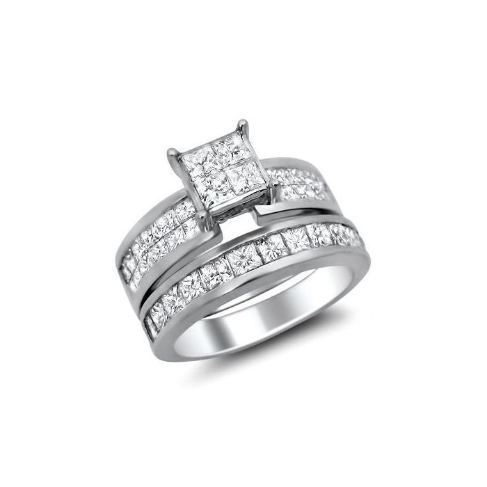 2.80ct Princess Cut Quad Diamond Engagement Ring Wedding Set 14k White Gold