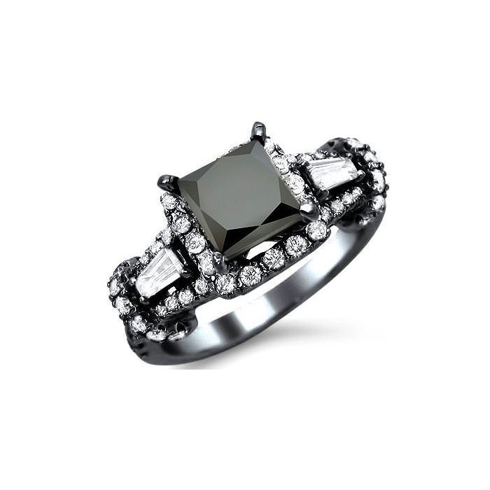 Layaway 2.80ct Black Princess Cut Diamond Engagement Ring 18k
