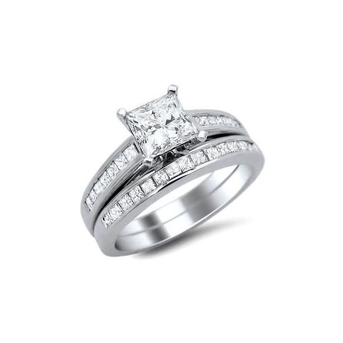 1.75ct Princess Cut Diamond Engagement Ring Bridal Set 14k White Gold ...