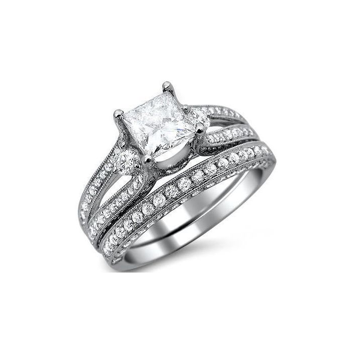 2.35ct Princess Cut Diamond Engagement Ring Bridal Set 14k White Gold ...