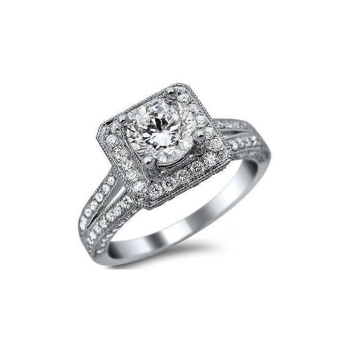 Square halo round top diamond engagement ring