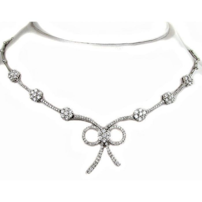 3.80ct Round Diamond Bow Necklace in 14k White Gold