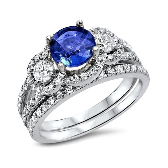 1 CT. T.W. Blue Diamond Vintage-Style Bridal Set in 10K White Gold | Zales