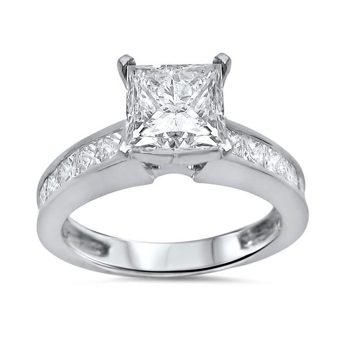 Princess Cut Channel Set Diamond Engagement Ring 14k White Gold